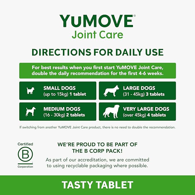 YuMOVE Joint Supplement for Dogs, Essential Dog Hip and Joint Aid, for Stiff Adult Dogs with Glucosamine, Chondroitin & Green Lipped Mussel, Aged 6 to 8 Years, 300 Tablets