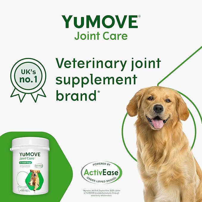 YuMOVE Joint Supplement for Dogs, Essential Dog Hip and Joint Aid, for Stiff Adult Dogs with Glucosamine, Chondroitin & Green Lipped Mussel, Aged 6 to 8 Years, 300 Tablets