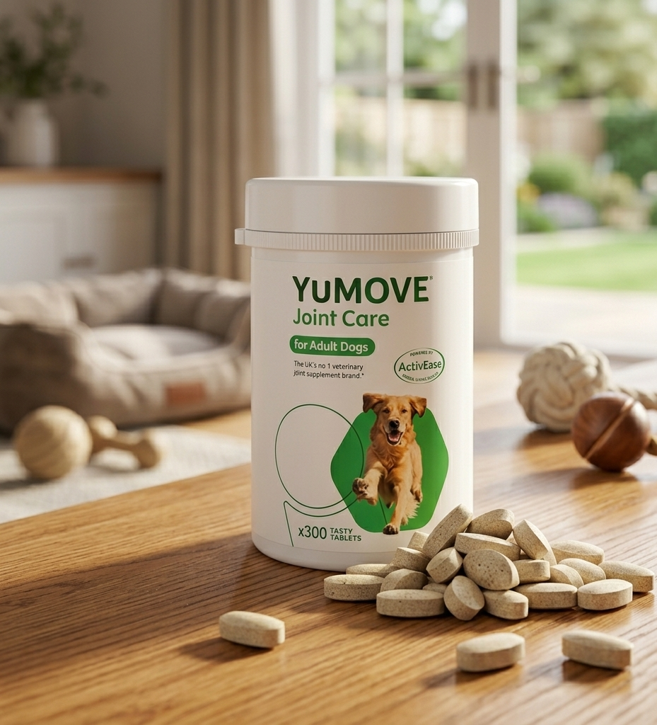 YuMOVE Joint Supplement for Dogs, Essential Dog Hip and Joint Aid, for Stiff Adult Dogs with Glucosamine, Chondroitin & Green Lipped Mussel, Aged 6 to 8 Years, 300 Tablets