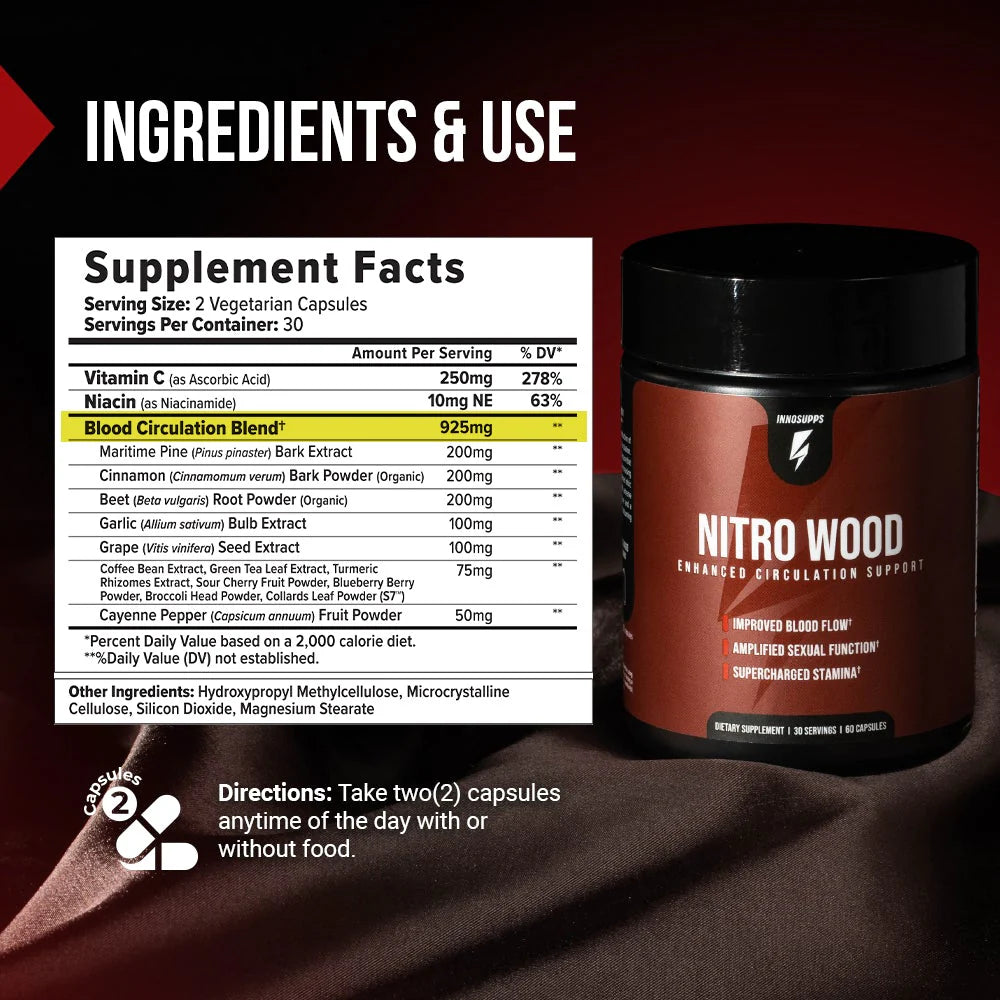 Nitro Wood: Advanced Nitric Oxide Booster & Circulation Support – 60 Capsules